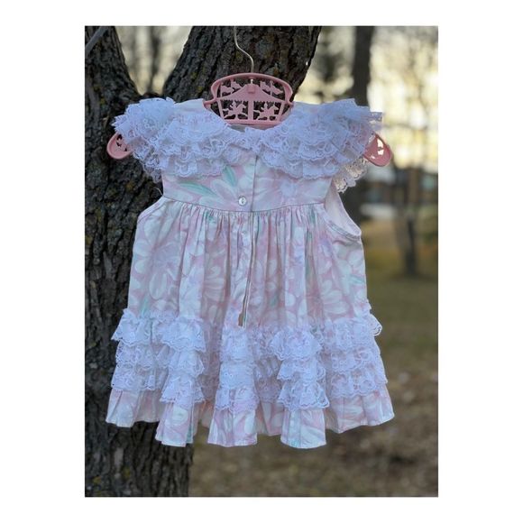 80s Kotton Kandy Dress Sz 12M Circle Skirt Tiered Lace Ruffles Floral - Picture 3 of 6